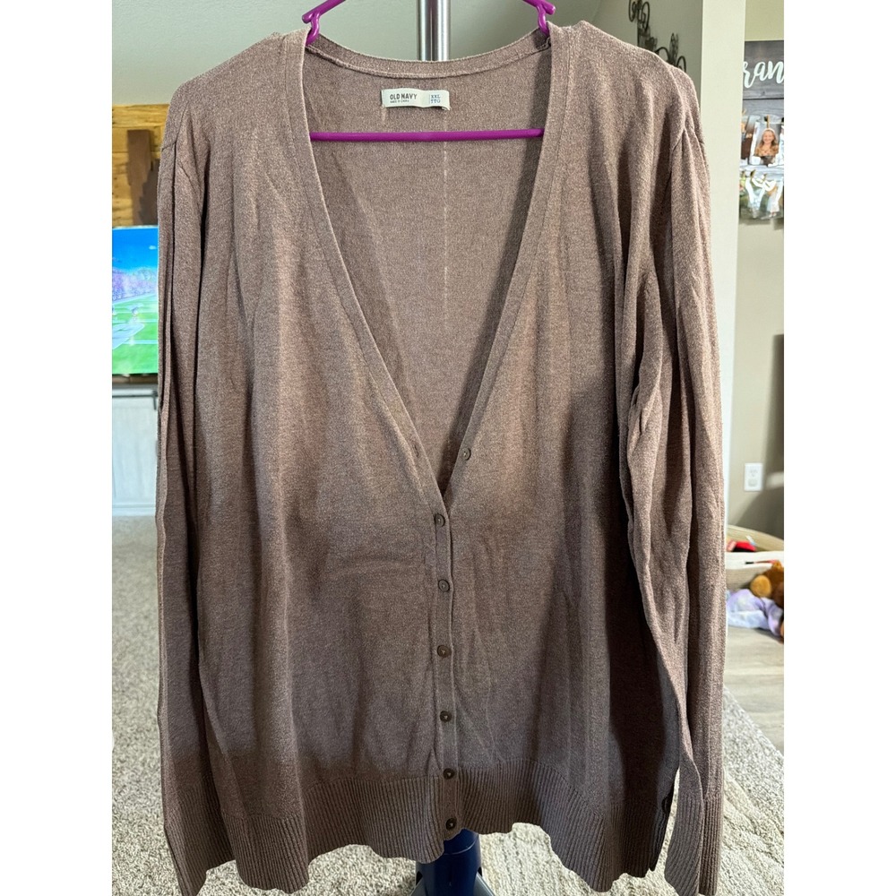 Old Navy Womens XXL V-Neck Button Front Cardigan Heathered Brown Long Sleeve
